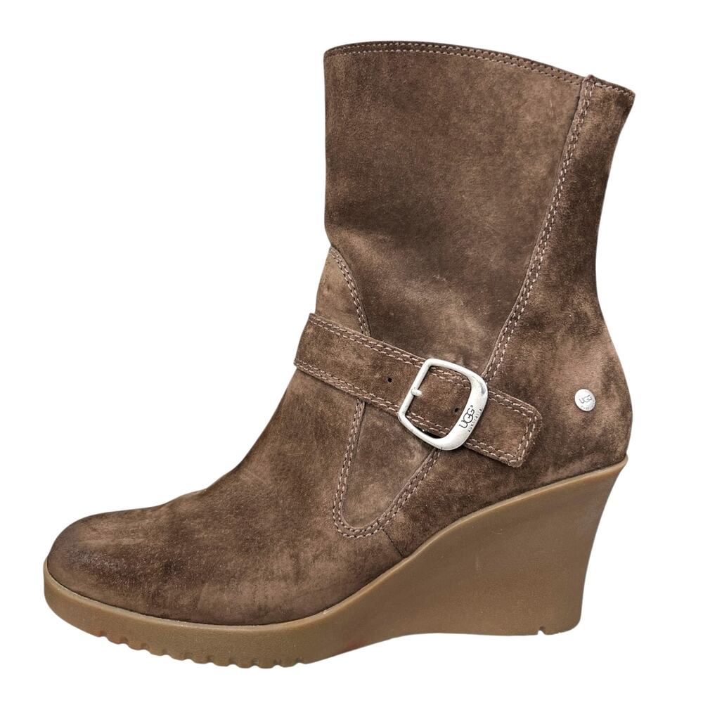 UGG Women’s Gissella Brown Suede Wedge Ankle Boot Size US 11 - Picture 3 of 11